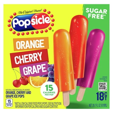 Popsicle Orange Cherry Grape Sugar Free Popsicles Ice Pops, 18 Count
