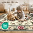thumbnail image 4 of ODIKA 8'x10' Washable Area Rug Non-Slip Chair-Friendly Mat Dark Green Cream Vinyl Vintage Damask Floral Artwork with Ornamental Scrolls for Dining Room, Large Office, Lounge, 4 of 7