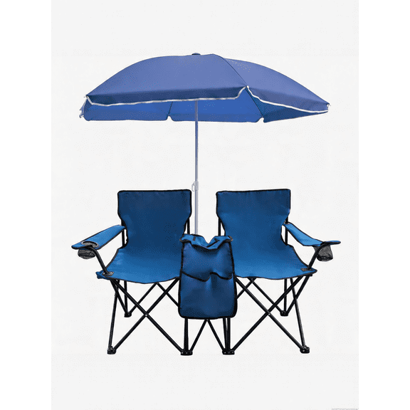 Beach Chair Set with Umbrella Tiltable and Cooler Bag for Outdoor Picnic