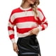 thumbnail image 1 of Camiseta mujer, Suéteres cortos de mujer Suéteres casuales de manga larga con cuello redondo a rayas Abanopi Rojo/Medio, 1 of 7