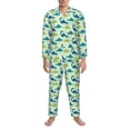 thumbnail image 3 of Picia Cute Dinosaur Blue Green Pattern Men’s Long-Sleeve Sleepwear Set - Soft 2-Piece Loungewear with Pockets, Comfy PJs for Relaxing Nights-Medium, 3 of 7