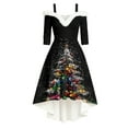 thumbnail image 4 of IWRICH Off Shoulder Christmas Tree Dresses for Women Warm Shaggy V Neck Dress Xmas Snowflake Graphic High Low Skirts 2025 Black S, 4 of 5