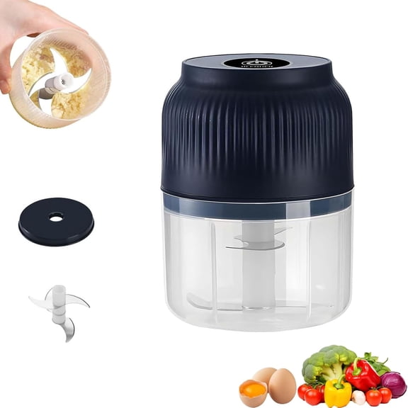 Household Electric Garlic Crusher, Electric Garlic Chopper, Mini Portable Veggie Chopper, Portable Mini Foods Chopper, Rechargeable, For Nuts, Spices and Meat Fillings (A-4 blades)