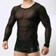 thumbnail image 2 of Camiseta transparente de malla elástica para hombre Camiseta transparente de manga larga con cuello redondo Camiseta negraM, 2 of 3