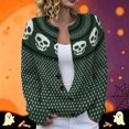 thumbnail image 2 of HAYIMI Womens Halloween Skull Button‑Front Knit Cardigan Long Sleeve Geometric Loose Cozy Fall Holiday Sweater, 2 of 5