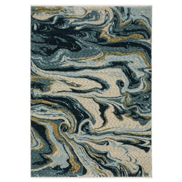 Oriental Weavers Capella Area Rug - CAP10 - 5'3" x 7'6" - in Navy Blue/ Teal - Modern Style, Stain Resistant, Family and Pet Friendly , Bedroom, Office Rug