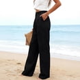 thumbnail image 4 of Womens Casual Cotton Linen Pants Lightweight Summer Loose Fit High Waist Straight Leg Plus Size Solid Lounge Trousers Black L, 4 of 5