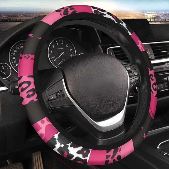 Car Steering Wheel Cover for Women Men, Non-Slip Breathable Cute Steering Wheel, Hot Pink Leopard Steering Wheel Protector, Car Accessories, Universal 14" 02/2-15" Fit Auto, Suvs