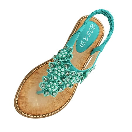 

ZTTD Women s Spring and Summer Beads Fashion Bohemian Style Flat Sandals Green