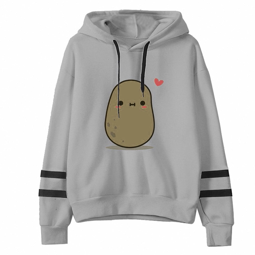 Women Cute Potato Sweatshirt Kawaii Mushroom Stripe Hoodie for Teen Girls Aesthetic Casual Plus Size Clothes Feminino Hoodies Long Sleeve Drawstring Hoodly Girl Kawaii Animal Pullover Walmart
