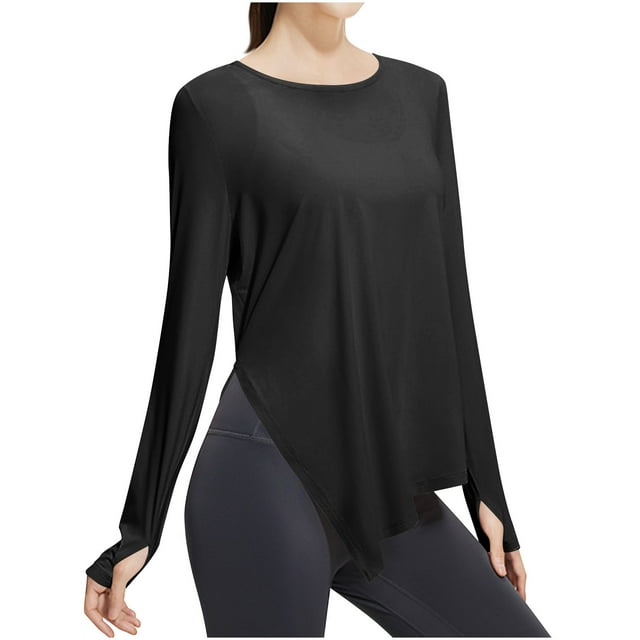 hotojiny Chandails d'Entraînement à Manches Longues pour Femmes, Respirants, Hauts de Course et de Yoga, Coupe Ample, Col Rond, T-Shirt de Sport Athlétique