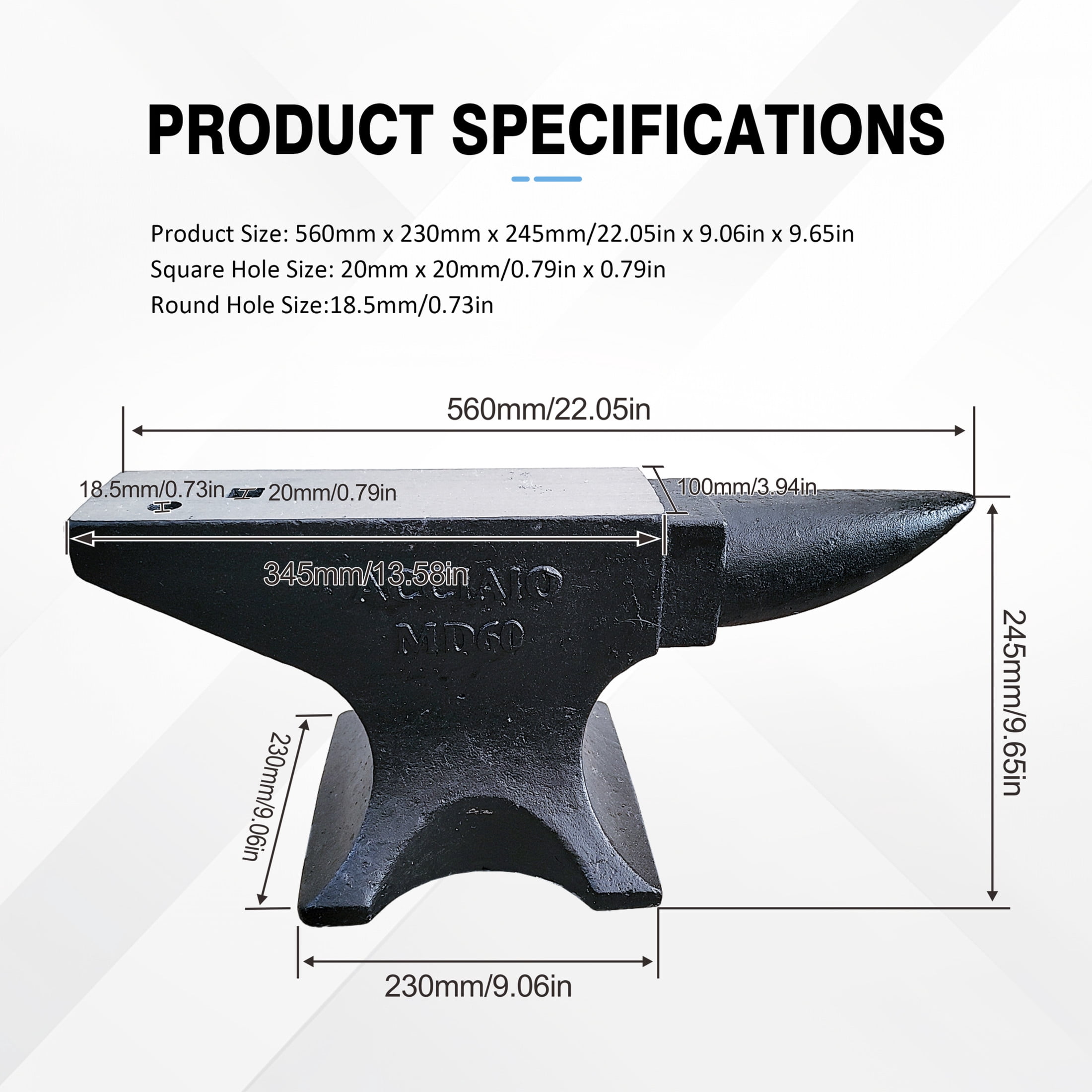 Noble House 132 lb Cast Steel Single Horn Anvil, 55 HRC Blacksmith Forging Tool with Hardy Hole