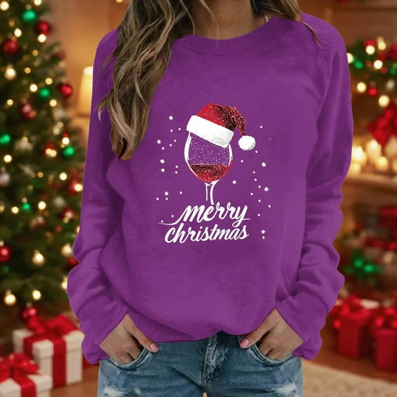 Merry Christmas Sweatshirts for Women Crewneck Christmas Printed Shirts Loose Long Sleeve Blouses Casual Xmas Sweatshirt Holiday Party Pullover Sweater Tops