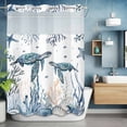 thumbnail image 6 of No Hook Shower Curtain with Snap in Liner, Watercolor Sea Turtle Coral Waterproof Bath Curtain Double Layers with See Through Top Window, Starfish Seagrass Hotel Shower Curtains 72x84in, 6 of 9