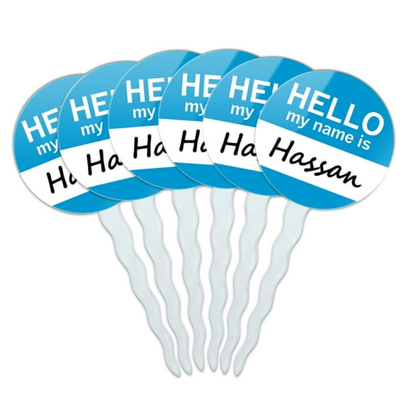 Hassan Hello My Name Is Cupcake Picks Toppers - Set of 6