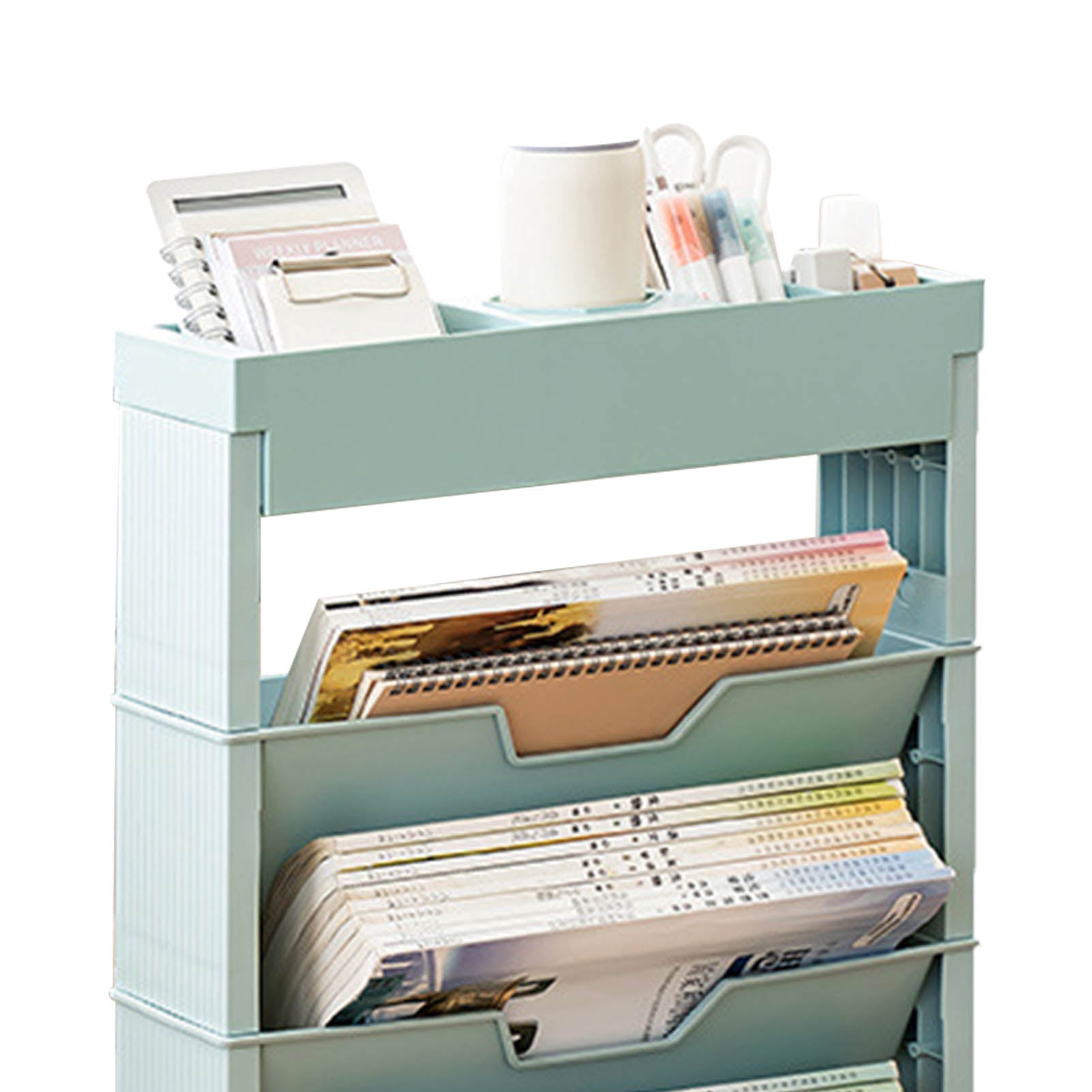 Bibliothèque Roulante Pliable Multicouche - Étagère De Rangement Avec Roulettes Pour Salon, Bureau, Classe (Rose) - 10