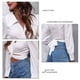 thumbnail image 5 of Puff Top corto de manga larga Color puro Casual Mujer Twist Front Tie Back Blusa para uso diario Blanco XL, 5 of 6