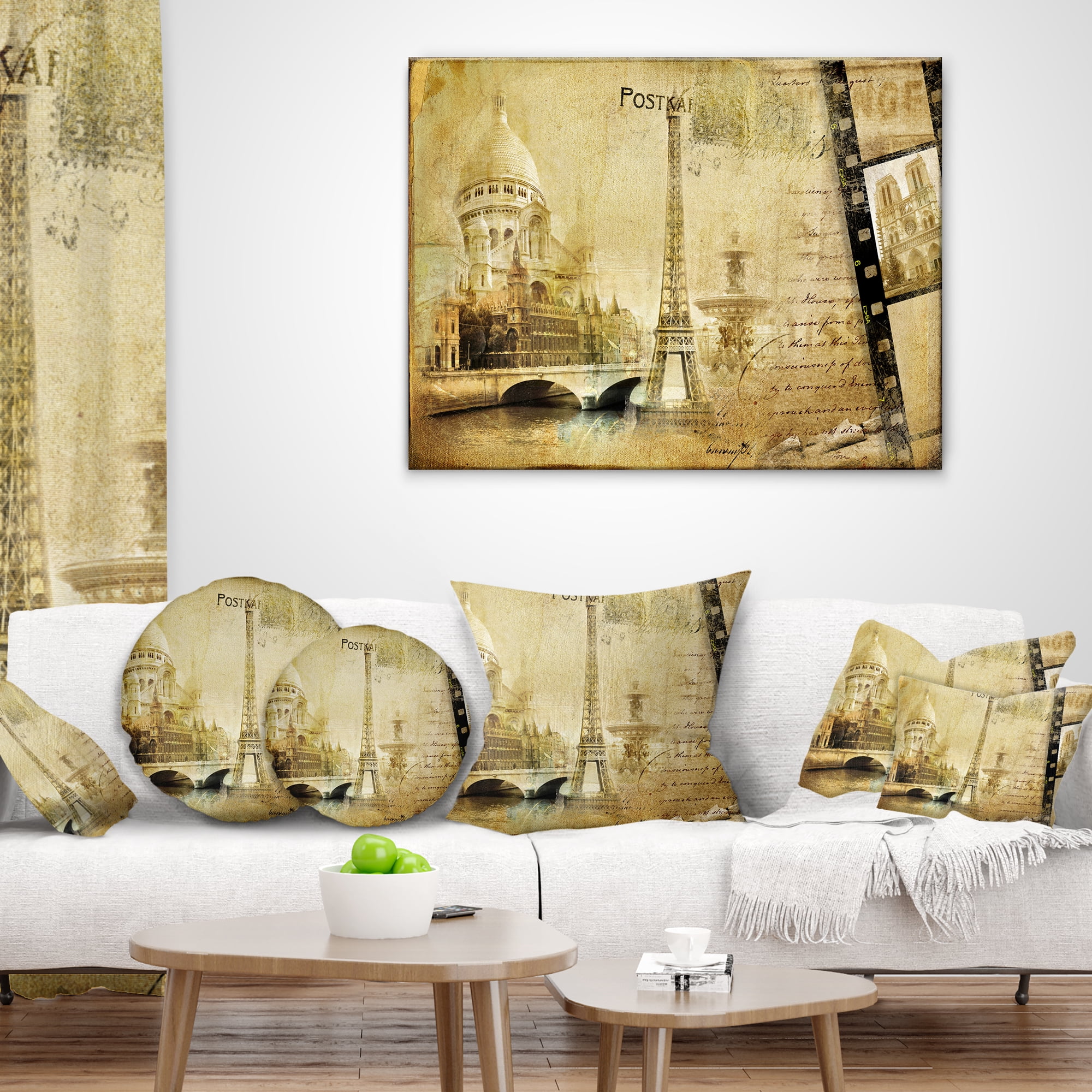 Designart Paris Memories - Vintage Throw Pillow - 16x16