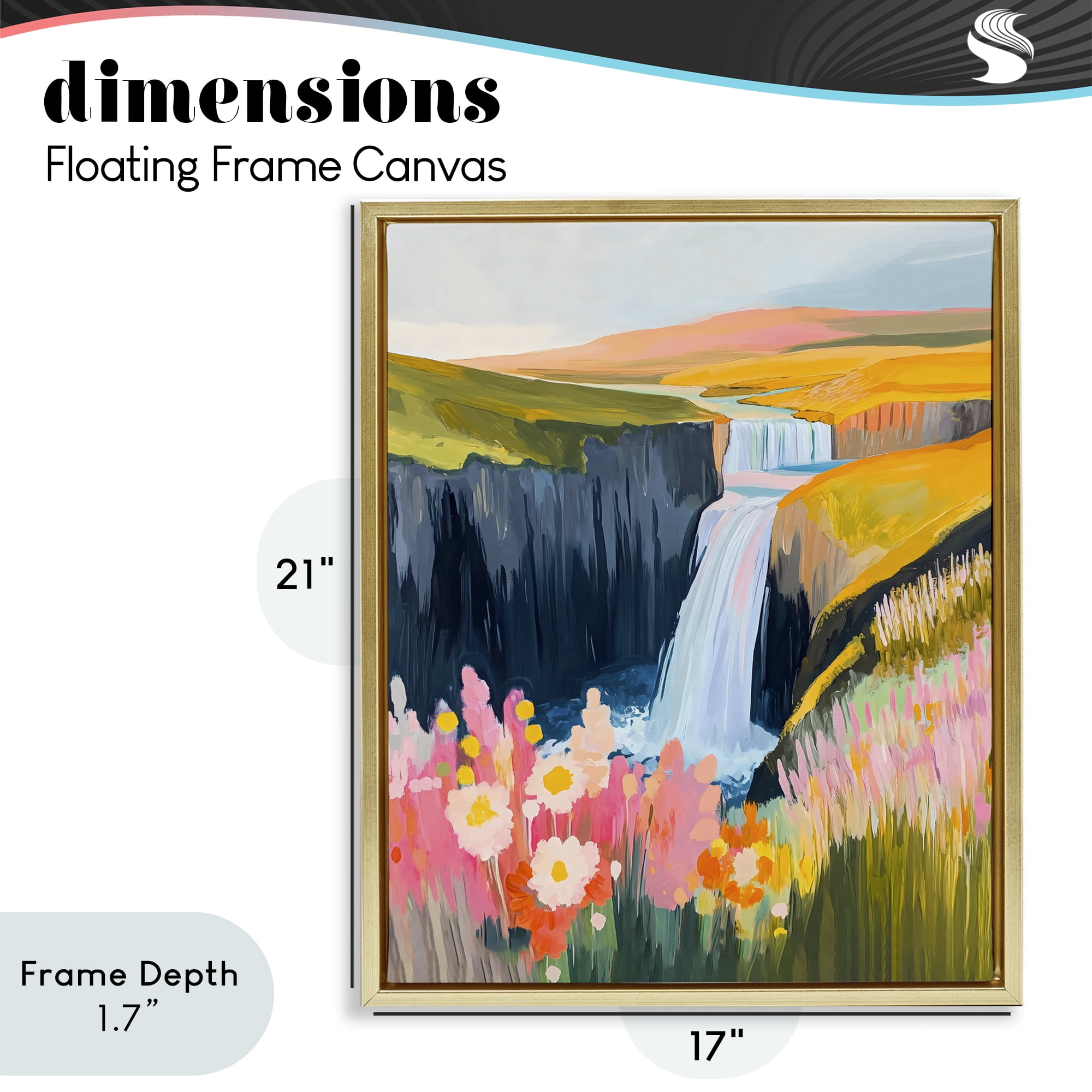 Stupell Industries Colorful Waterfall in Valley Gold Framed Floater Canvas Wall Art, design by The Prints Vibe