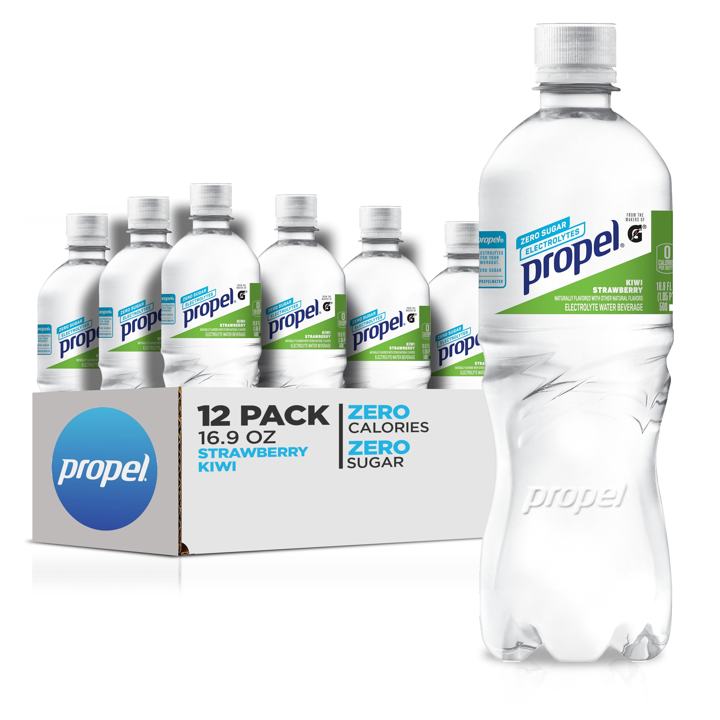 Propel Flavored Water with Electrolytes, Kiwi Strawberry, 16.9 fl oz, 12 Pack