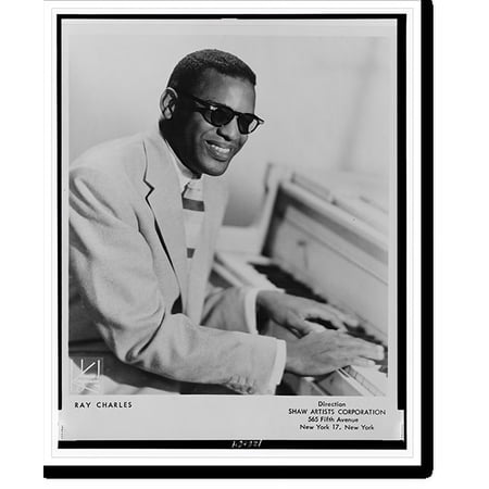 Historic Print, [Ray Charles, half-length portrait, seated at piano, facing right].James J. Kriegsmann, NY., 16" x 20"