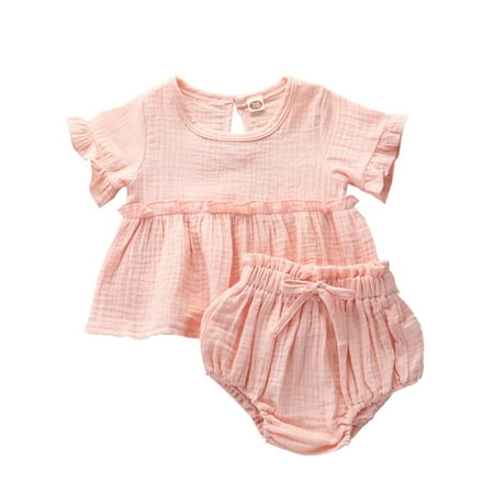 

Binmer Toddler Baby Girl Cotton Solid Color Comfortable Climbing Clothes Two-Piece Suit