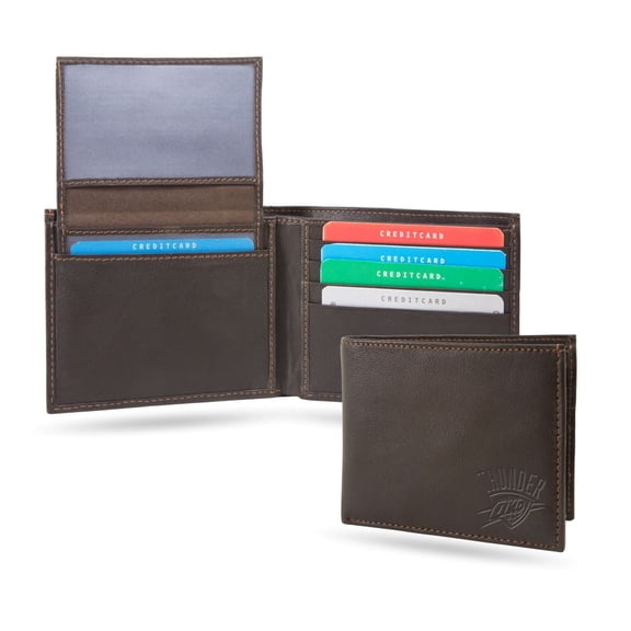 Oklahoma City-OKC-Basketball-Thunder Brown Leather Billfold Wallet - With RFID Blocking