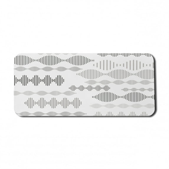 Abstract Computer Mouse Pad, Pattern of Sound Wave Symbols Stripes in Different Size and Geometric Design, Rectangle Non-Slip Rubber Mousepad X-Large, 35" x 15", Dark Grey White, by Ambesonne