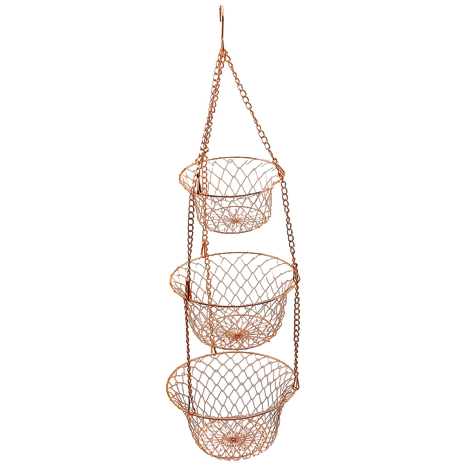 Hanging Basket Kitchen Heavy Duty Wire Fruit Organizer with Metal Ceiling Copper