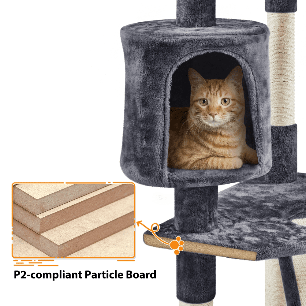 Alden Design 79"H Multilevel Large Cat Tree Condo Tower with Scratching Post, Dark Gray