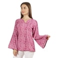 thumbnail image 2 of Moomaya Printed Top Full Sleeve Pleated Rayon Kurta Short Tunic Summer Blouse For Women, 2 of 8