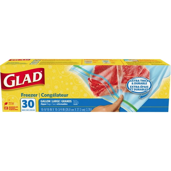 Glad Zipper Food Storage Freezer Bags Gallon 30 Count