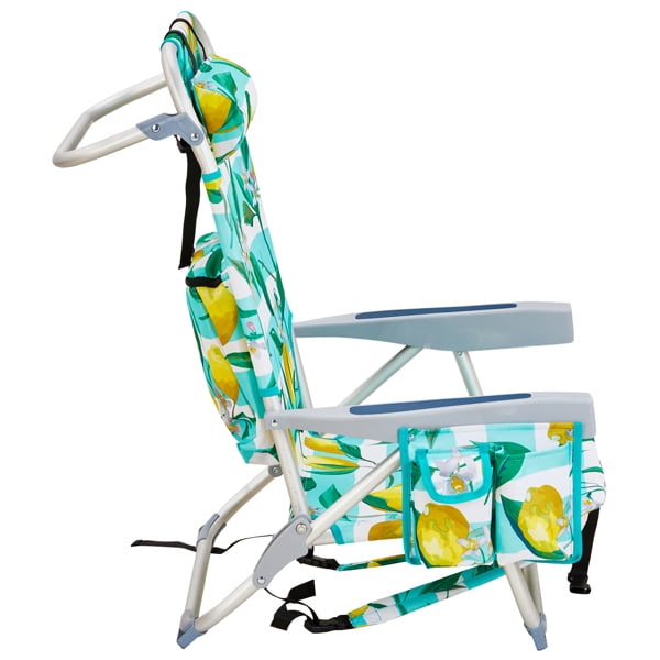 Alvantor 5-Position Folding Beach Chair with Aluminum Frame, Pillow, Cup Holder and Storage Pouch, Lemon