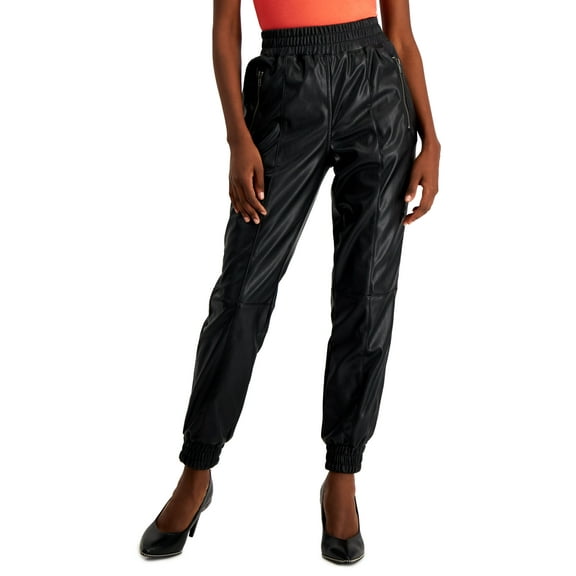 Petite Faux-Leather Pull-On Jogger Pants Black PL