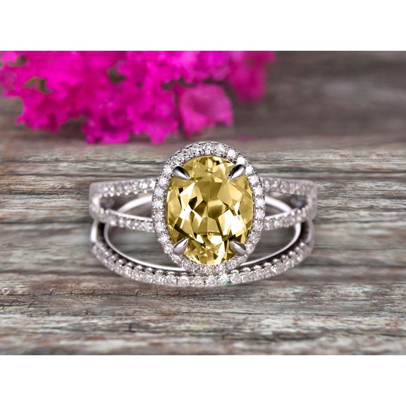 3 Carat Champagne Diamond Moissanite Engagement Ring On 10k White Gold Halo Design Bridal Ring Set 8x6mm Oval Cut Gemstone Thin Pave Stacking Band Split Shank Surprisingly