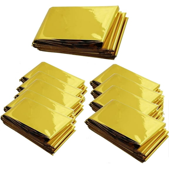 Emergency Mylar Thermal Blankets - Silver Gold Foil Space Blanket Survival Kit for Outdoors, Camping, Hiking(Gold, 12pcs)