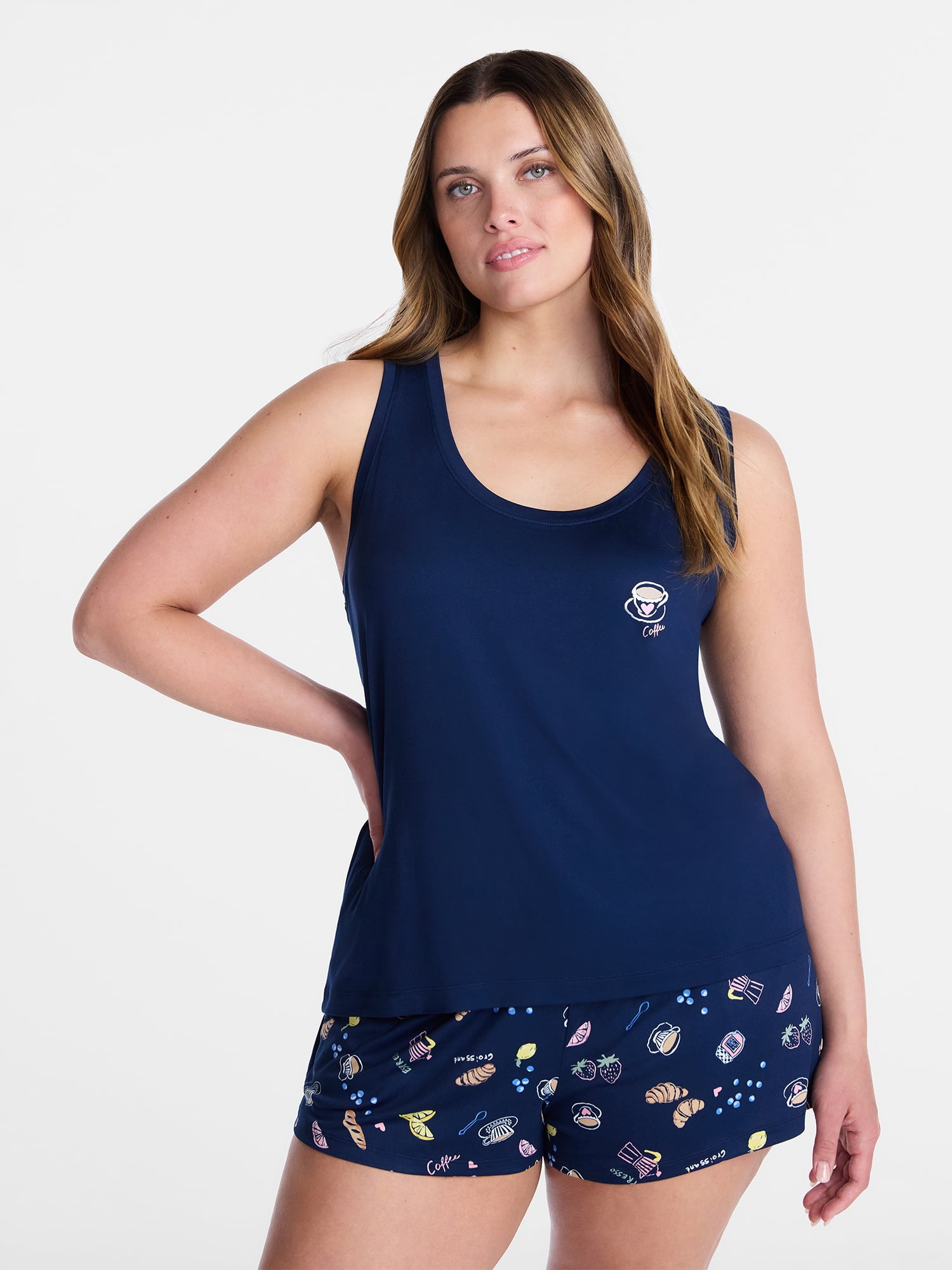 Joyspun Women's Tank Top and Shorts Pajama Set, 2-Piece, Sizes XS-3X