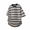 thumbnail image 4 of Mens Polos Shirts Lightweight Striped Crew Neck Short Sleeve In A Sporty Style Plus Size Mens Clothing,Khaki,S, 4 of 5