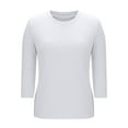 thumbnail image 5 of Olyvenn Womens U-Neck Built-in Bra 3/4 Sleeve Ribbed Top Shirts Slim Fit Basic Tee Tops Casual T-Shirt Base Layer Undershirt White S, 5 of 9