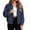 Blue, variant on Women's Faux Suede Zip Up Jacket, Long Sleeve Collared Casual Bomber Outerwear with Pockets ,Women's S-3XL