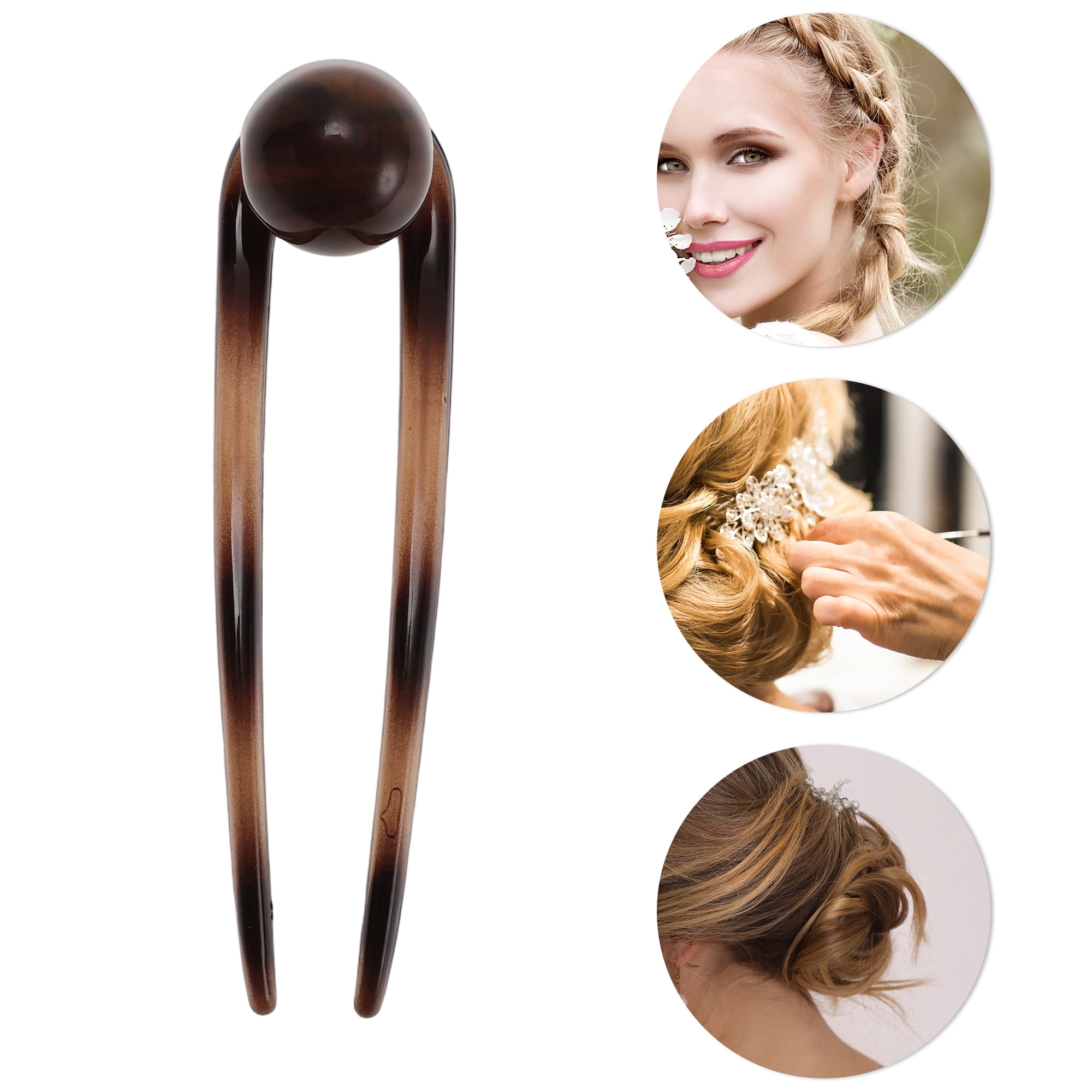 Unique Bargains U-shaped Hair Pin 4.53"x1.18" 1 Pc Glossy Brown