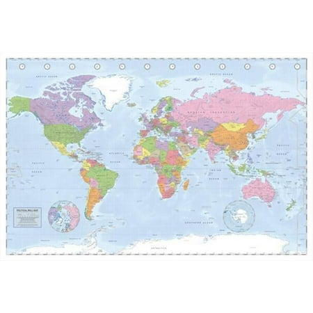 Political World Map Miller Projection Atlas Education Classroom Poster 36x24