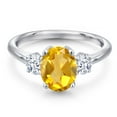 thumbnail image 3 of Gem Stone King 925 Sterling Silver Yellow Citrine and White Zirconia Engagement Ring for Women | 2.00 Cttw | Oval 9X7MM | Gemstone November Birthstone | Size 8, 3 of 6