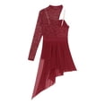 thumbnail image 5 of Aislor Women's Turtleneck Lace Ballet Dress Asymmetric Tulle Skirt Contemporary Lyrical Dancewear Burgundy S, 5 of 7