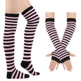 thumbnail image 2 of Resicozy 2 Pcs Striped Socks Women Thigh High Socks Knitted Arm Warmers Set Soft Stretchy Socks Long Striped Leg Warmers for Work Daily Travel Pink & Black, 2 of 3