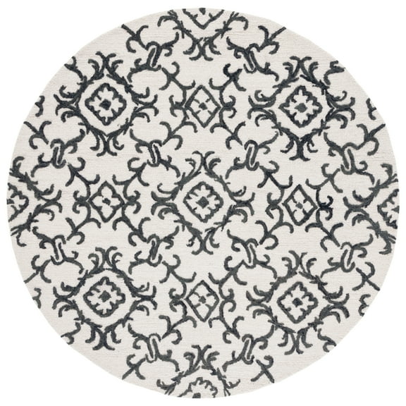 SAFAVIEH Blossom Cletus Geometric Wool Area Rug, Ivory/Black, 6' x 6' Round