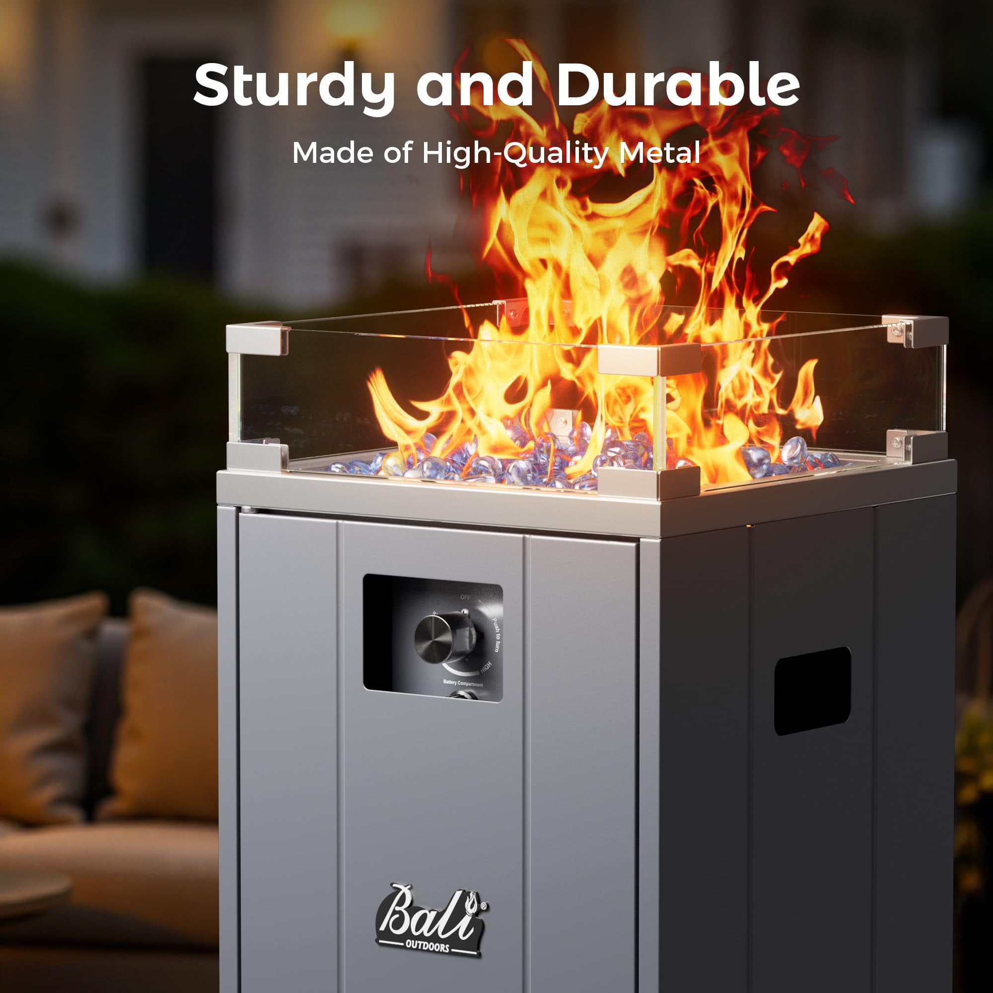 BALI OUTDOORS 37'' * 15'' Propane Fire Pit, Outside Gas Firebowl with Glass Wind Guard & Fire Glass Stone