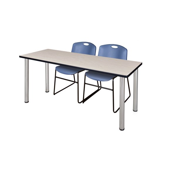 Regency Kee 72" x 24" Training Table, Maple/Chrome and 2 Zeng Stack Chairs, Multiple Colors