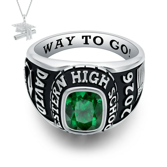 USA Mementos Custom Men's Class Ring Sterling Silver for High School & College Graduation-Large Cushion