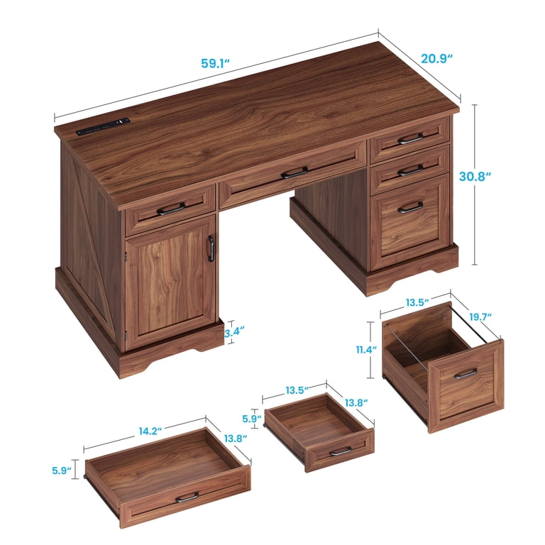 Casacomoda 59-Inch Executive Office Desk with Storage photo 4